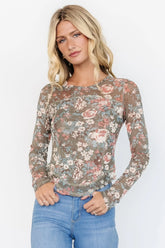 Jaynie Sheer Top | Olive Floral
